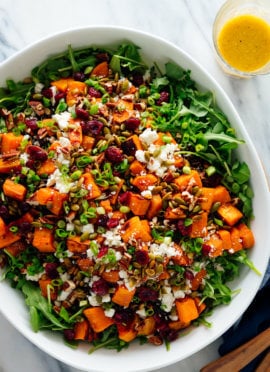 hearty sweet potato, arugula, wild rice salad with ginger dressing recipe