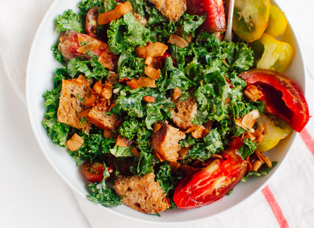 BLT salad with coconut bacon