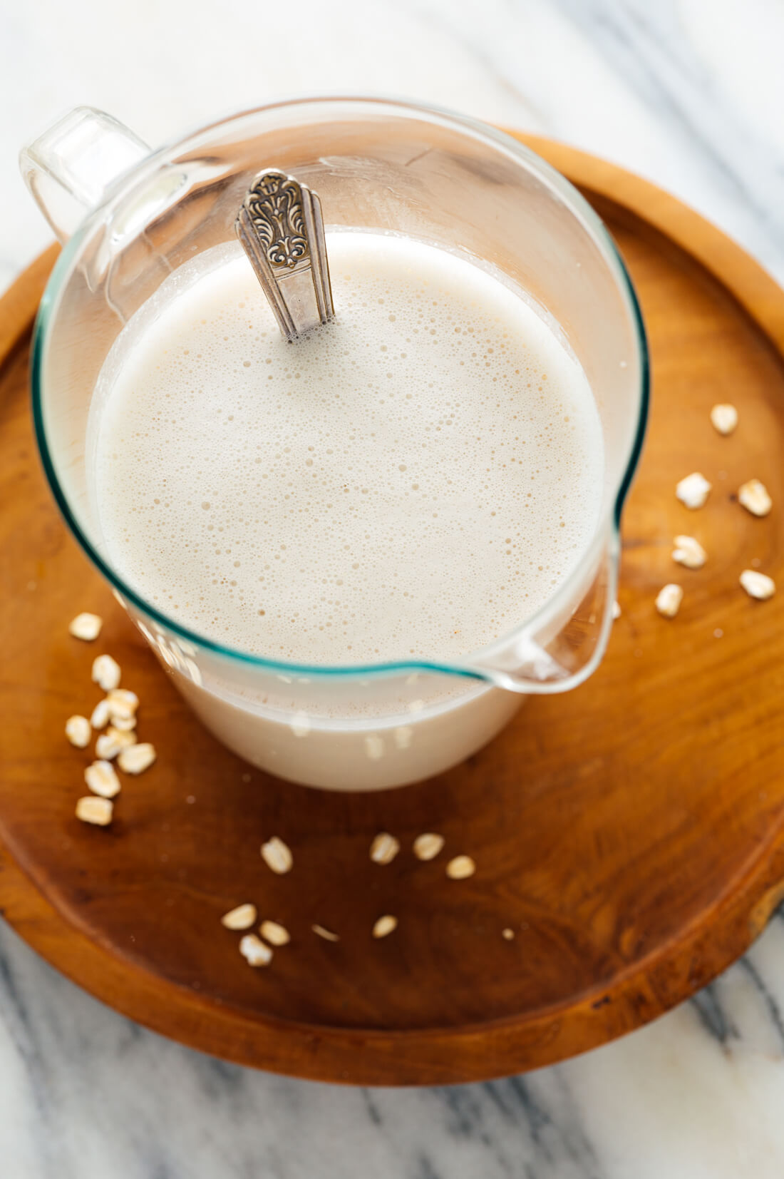 homemade oat milk in pitcher