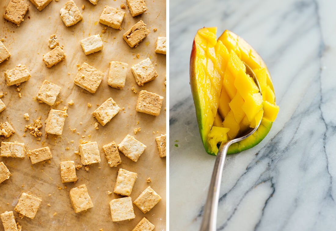 how to prepare tofu and dice mango