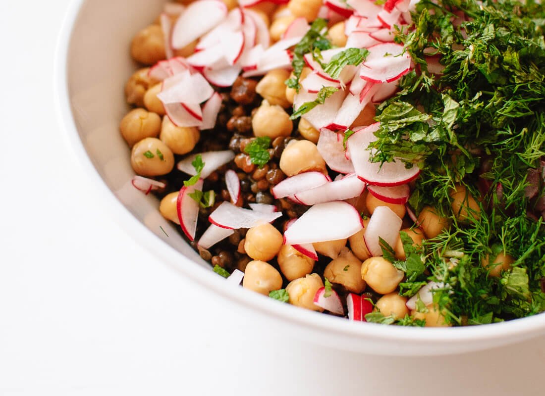 Chickpea, radish, mint and dill salad