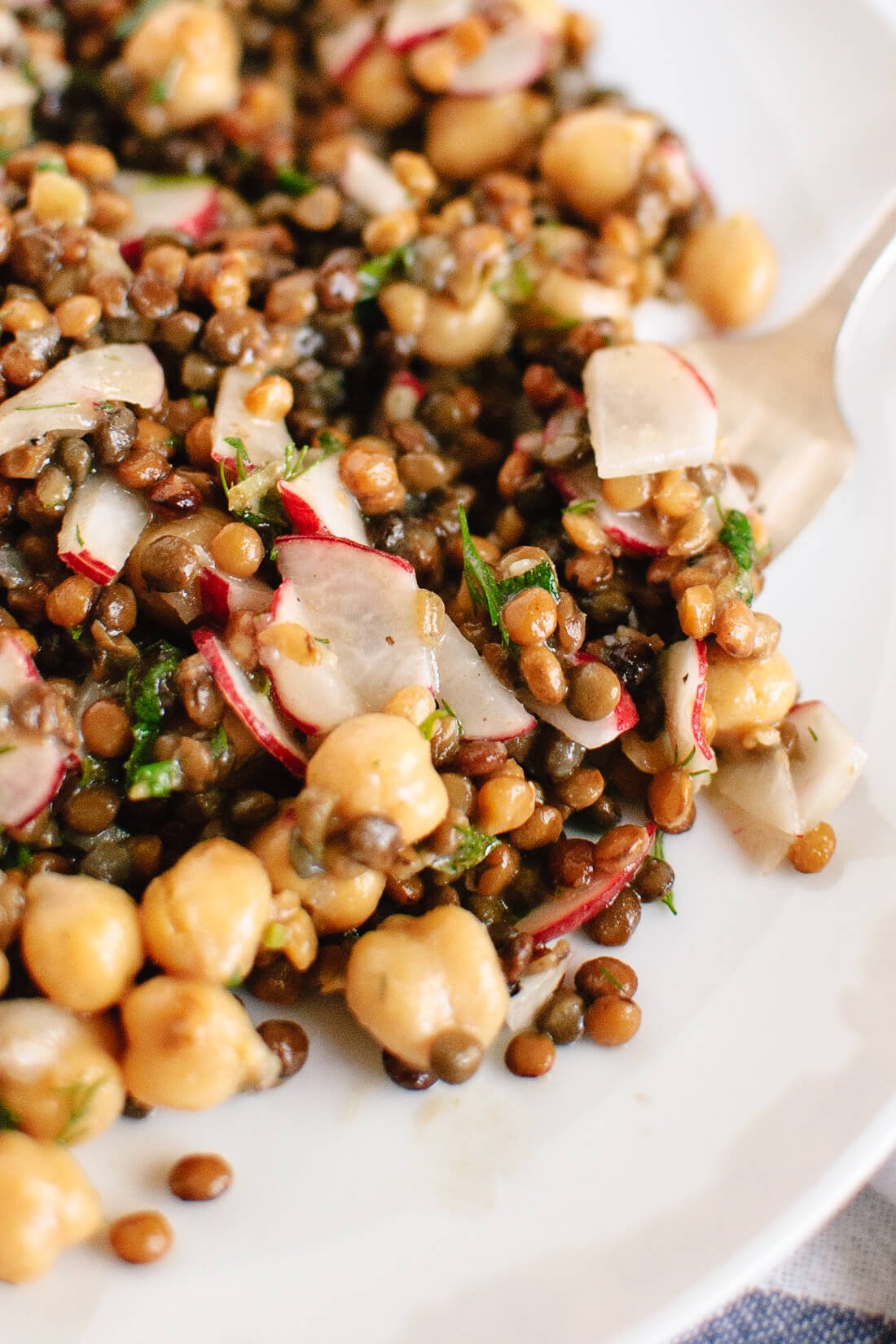 Lemony lentil and chickpea salad with radish and herbs recipe