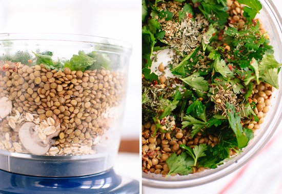 lentils and mushrooms in food processor