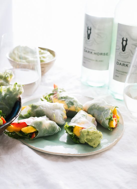 Mango spring rolls with avocado sauce - cookieandkate.com