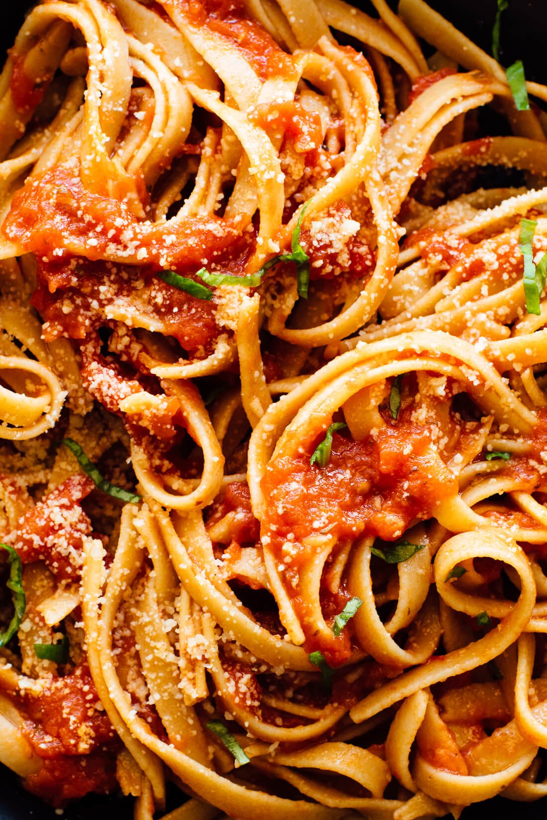 marinara sauce on pasta close-up