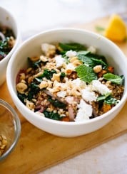 Mediterranean sweet potato farro salad recipe with kale, fresh mint and hazelnuts - cookieandkate.com