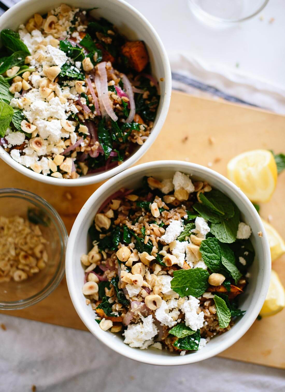 Mediterranean sweet potato farro salad, perfect for weeknight dinners! cookieandkate.com