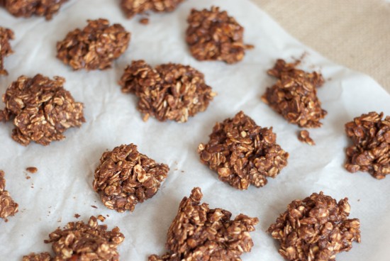 rich no bake cookies on parchment paper