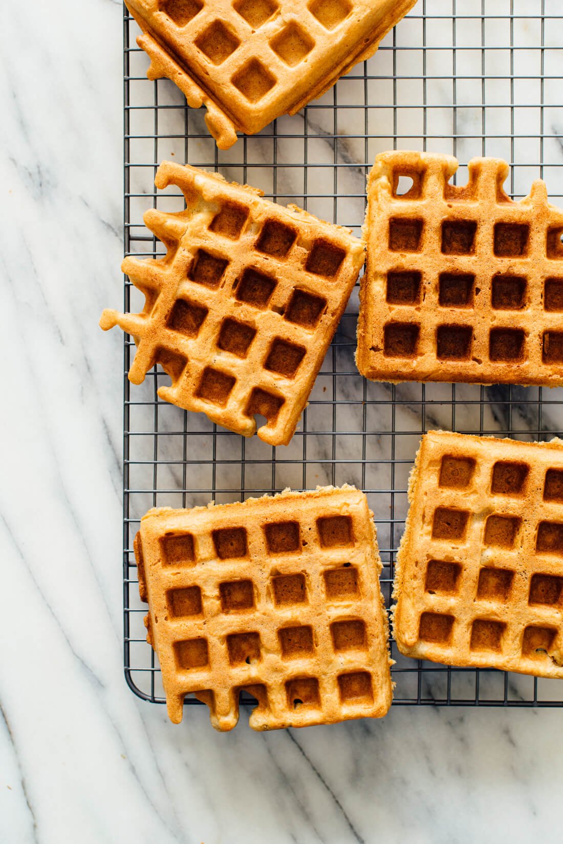 Gluten-free oat flour waffles on cooling rack