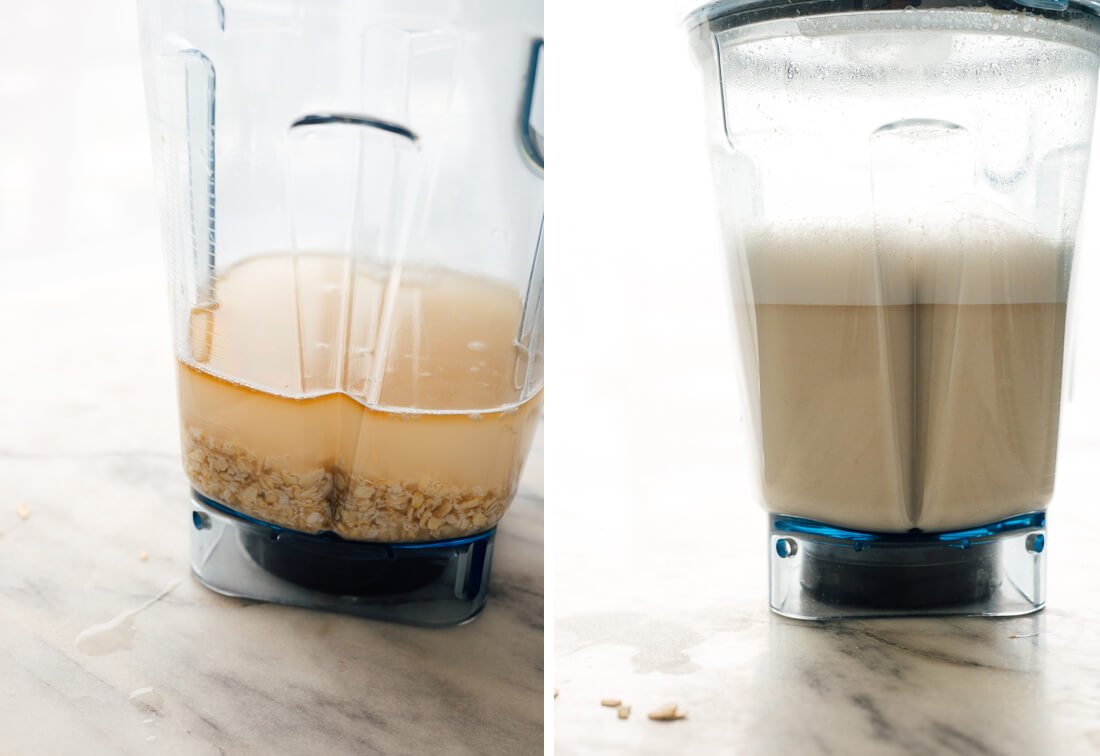 oat milk, before and after blending