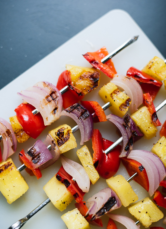 Pineapple, red bell pepper and red onion skewers - cookieandkate.com