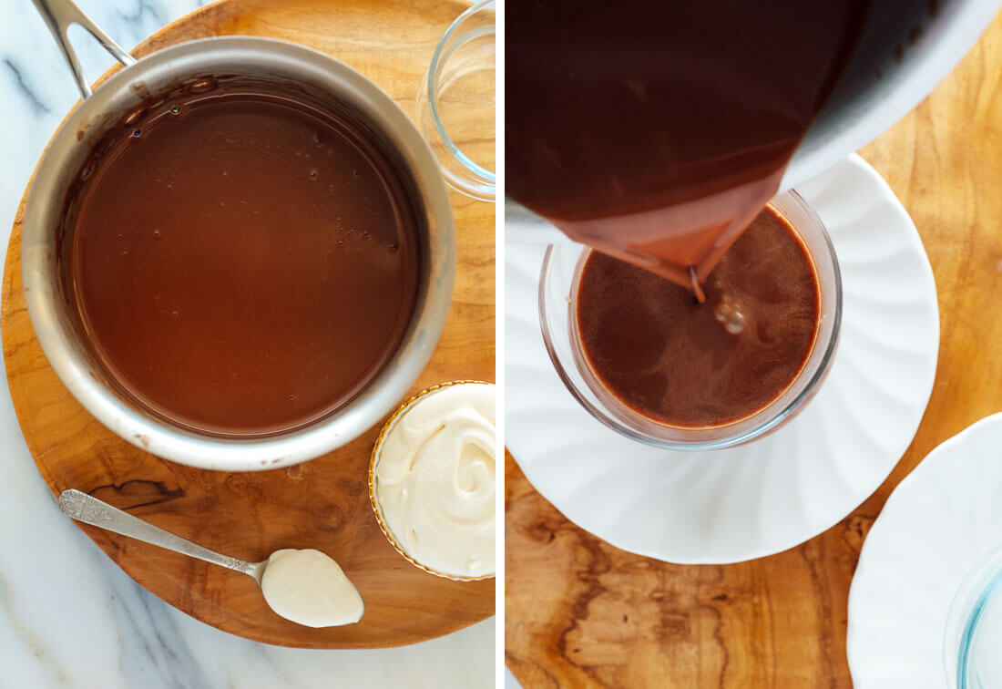 pouring hot chocolate