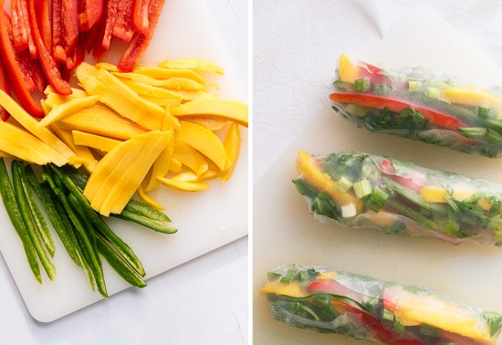 prepared mango spring rolls