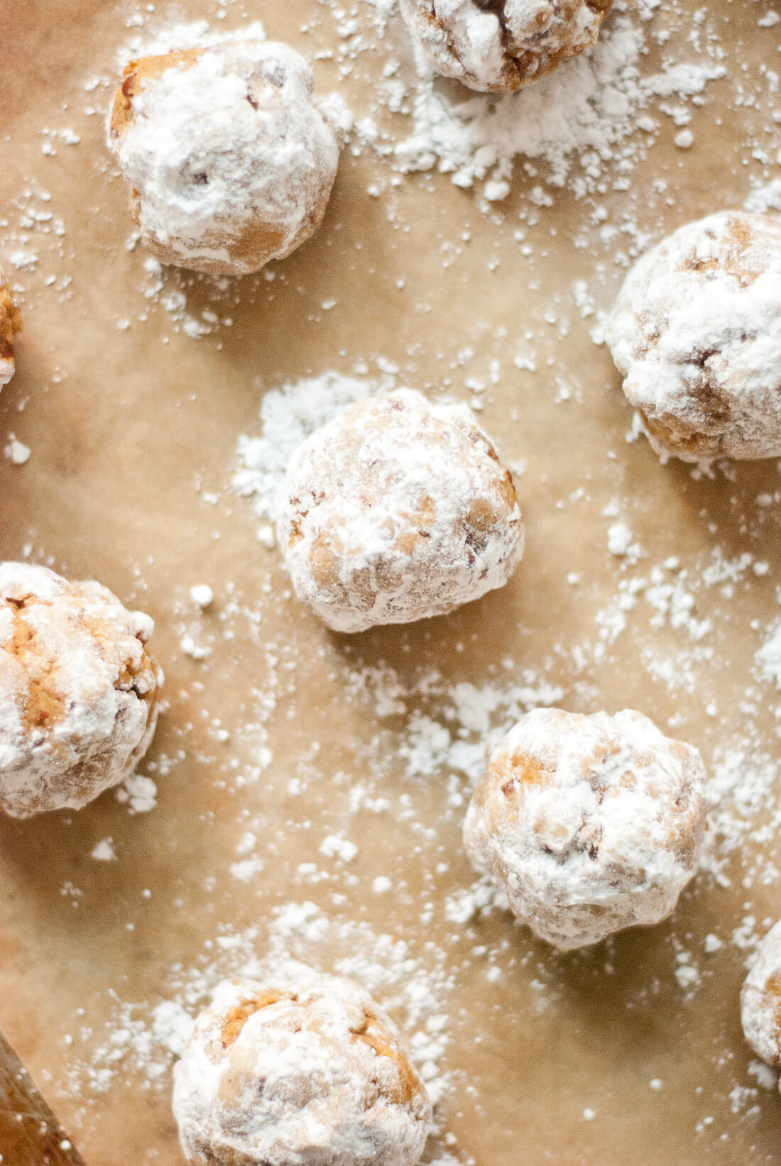 Pumpkin pecan polvorone cookies rolled in powdered sugar