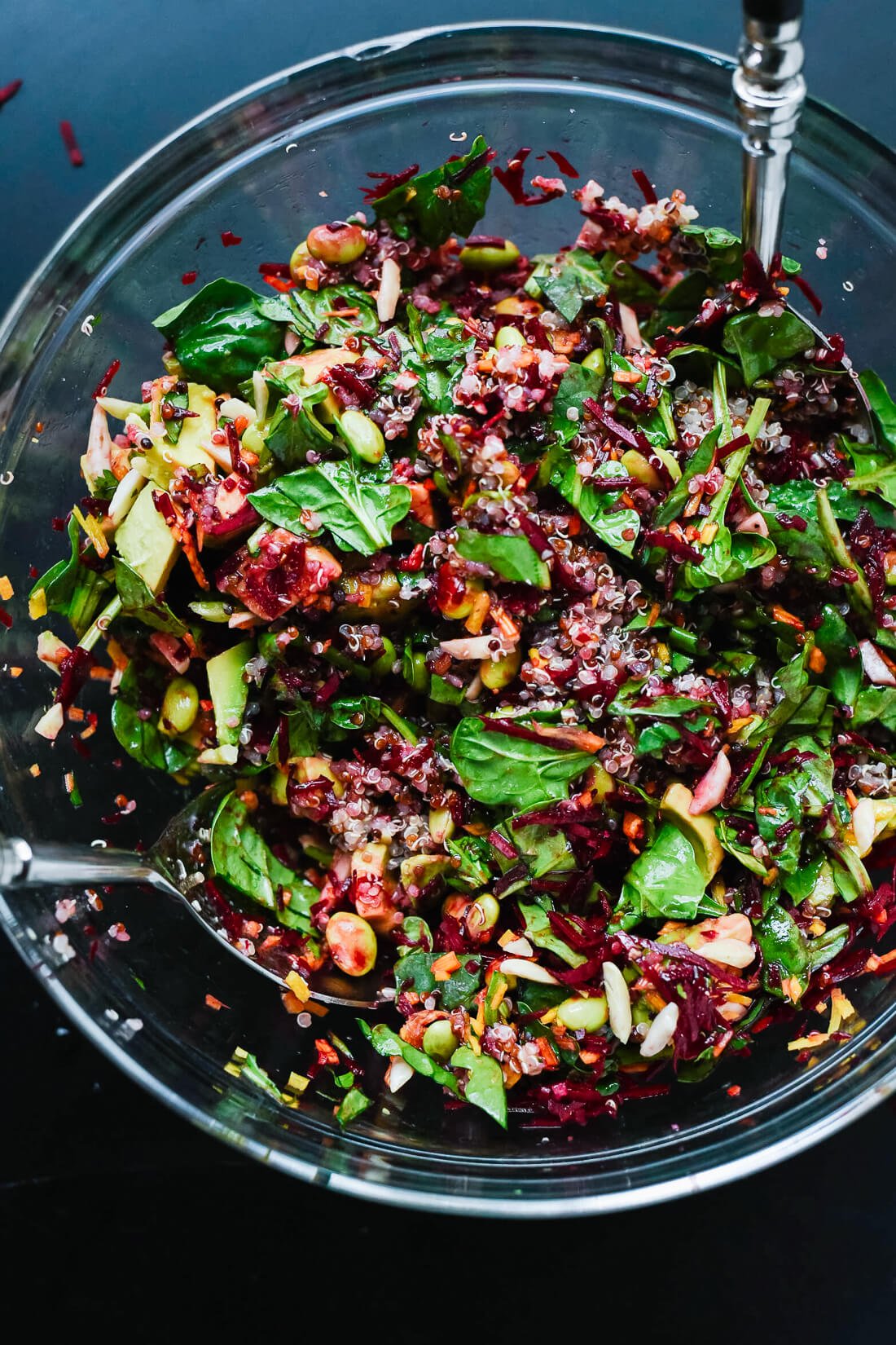 Raw Beet Salad with Carrot, Quinoa & Spinach