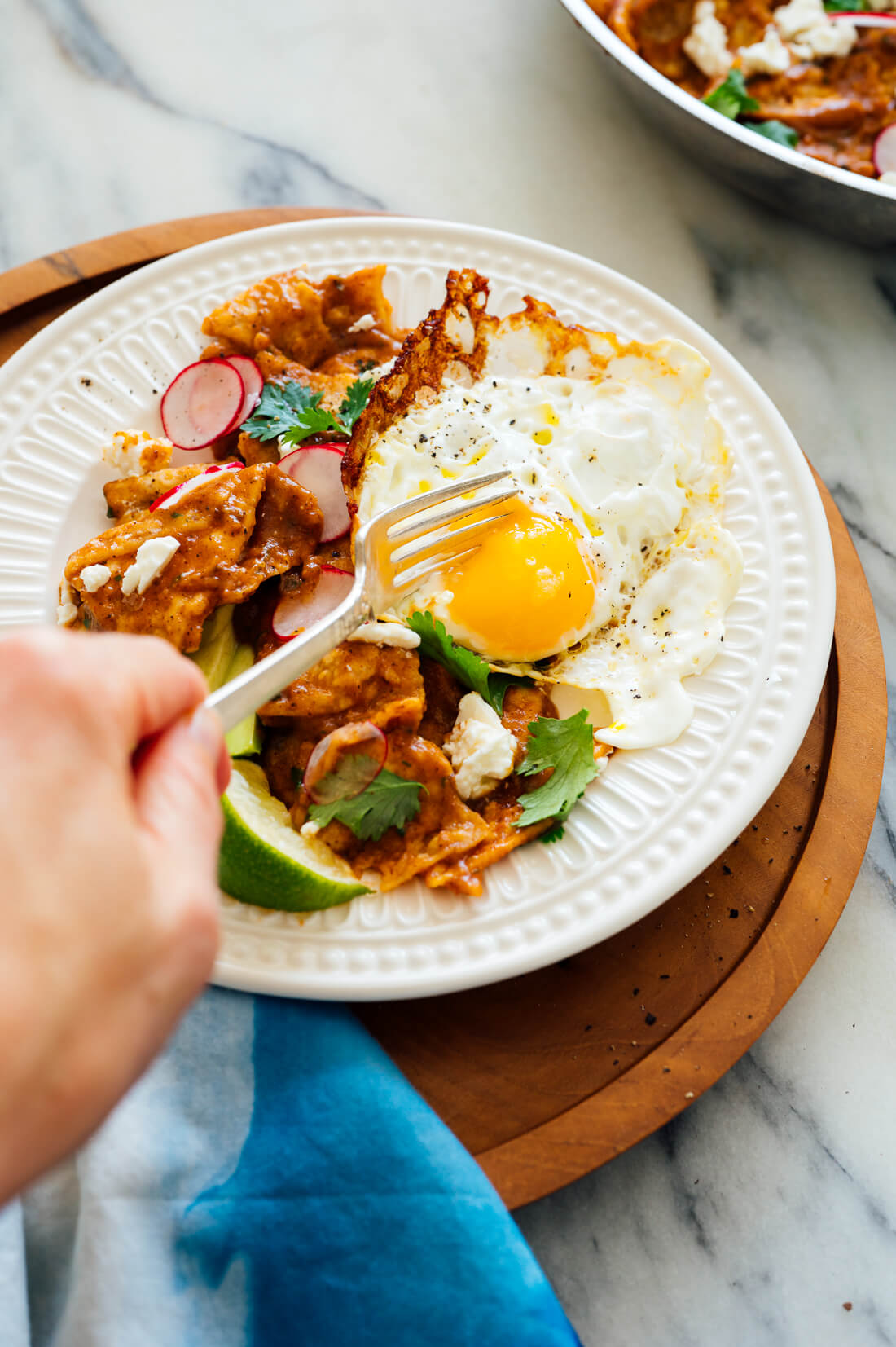 red chilaquiles with fried egg