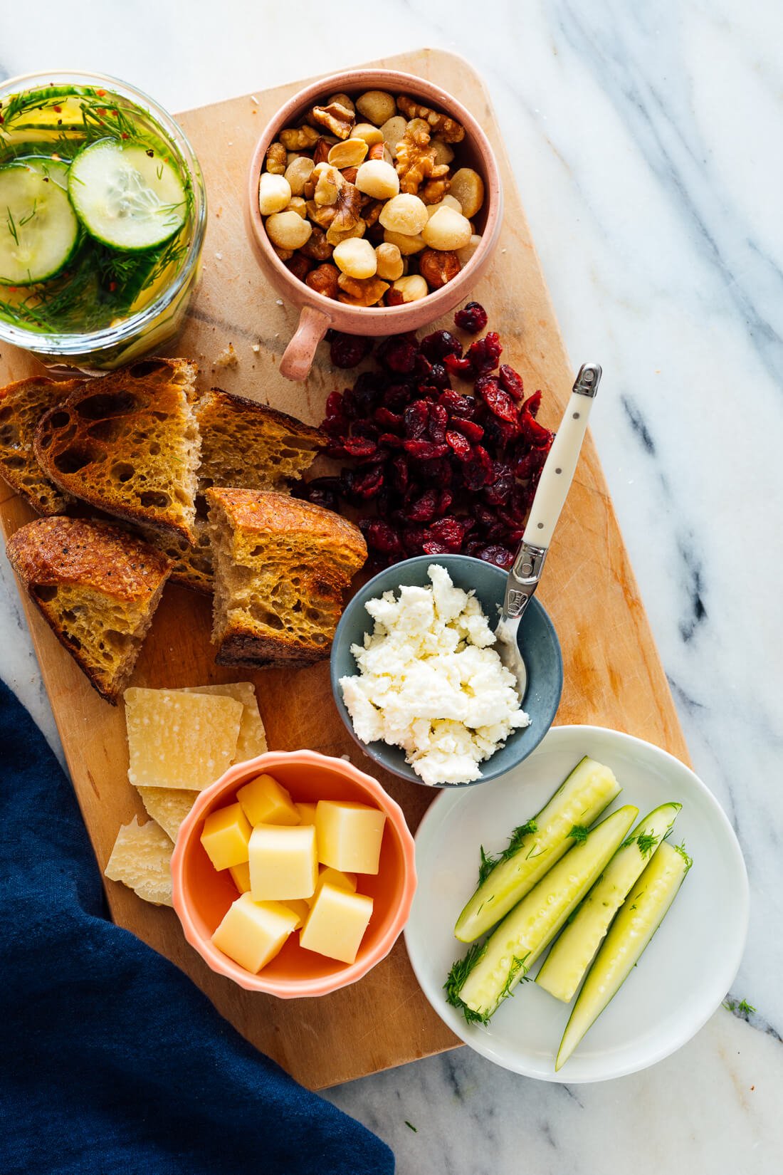 refrigerator pickles on cheese board