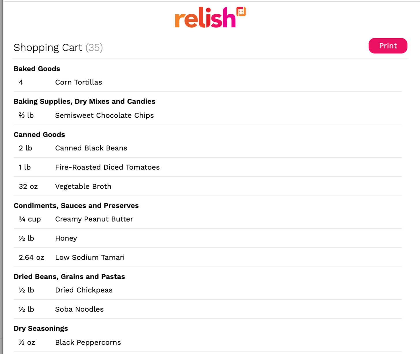 relish print feature