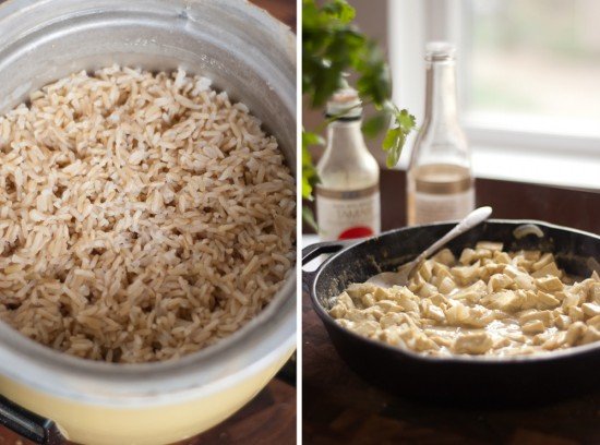 brown basmati rice and green curry with tofu