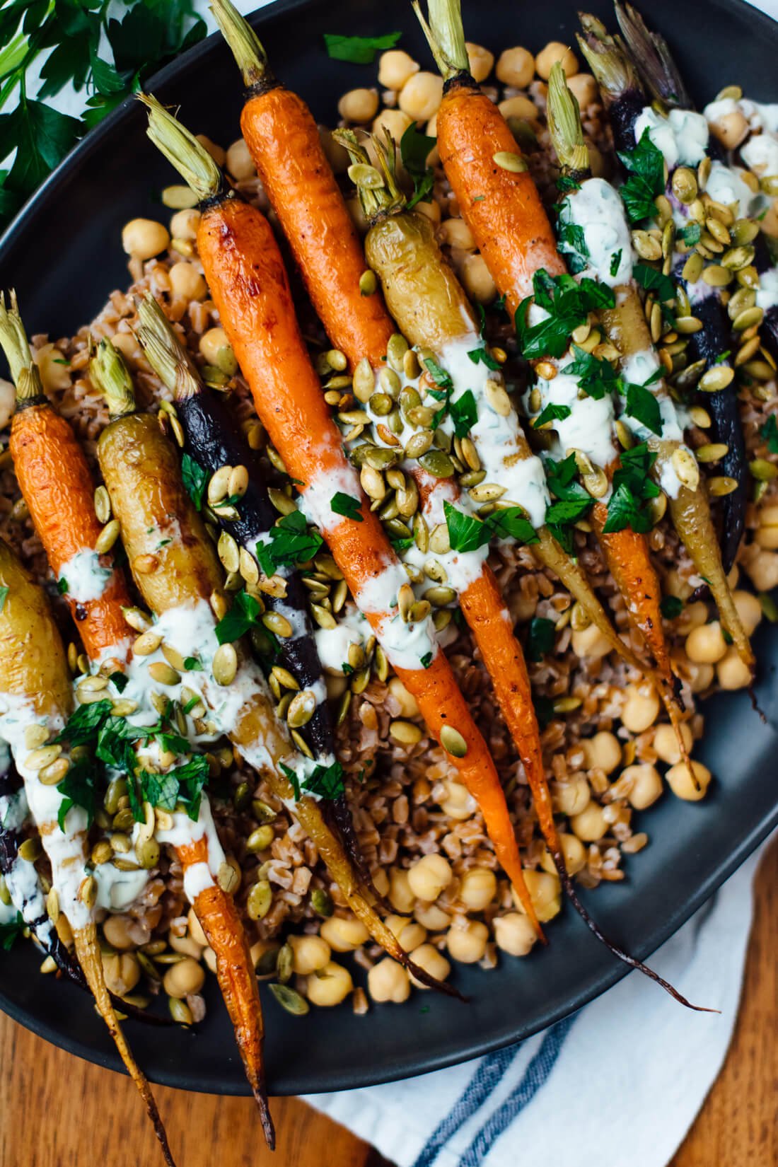 roasted carrots recipe with farro, chickpeas recipe