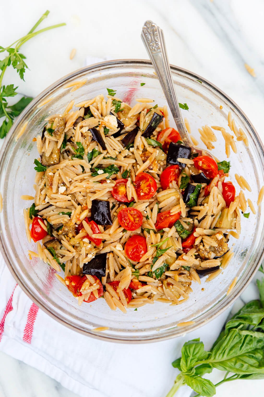 Roasted Eggplant and Tomato Orzo Pasta