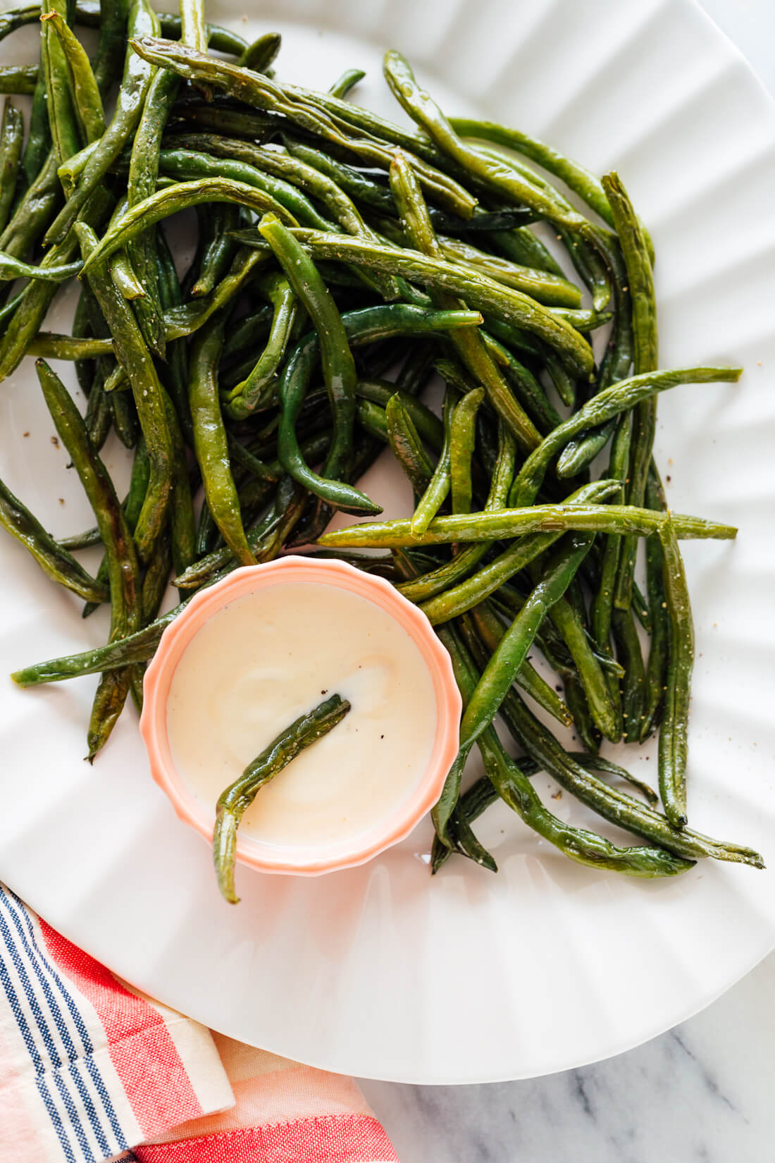 roasted green beans on serving platter