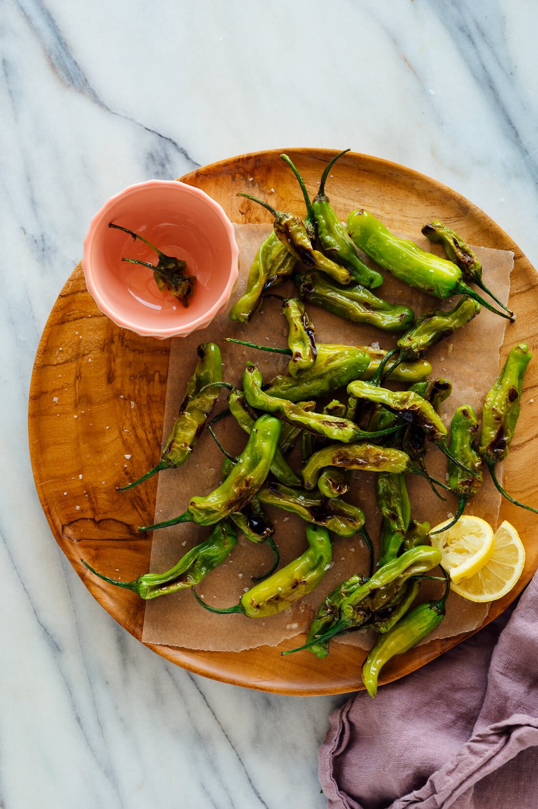 sautéed shishito peppers, ready to serve