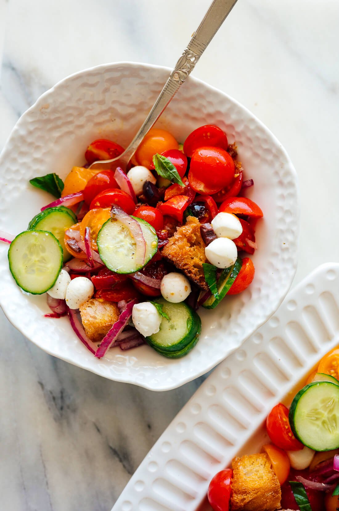 serving of panzanella salad in bowl