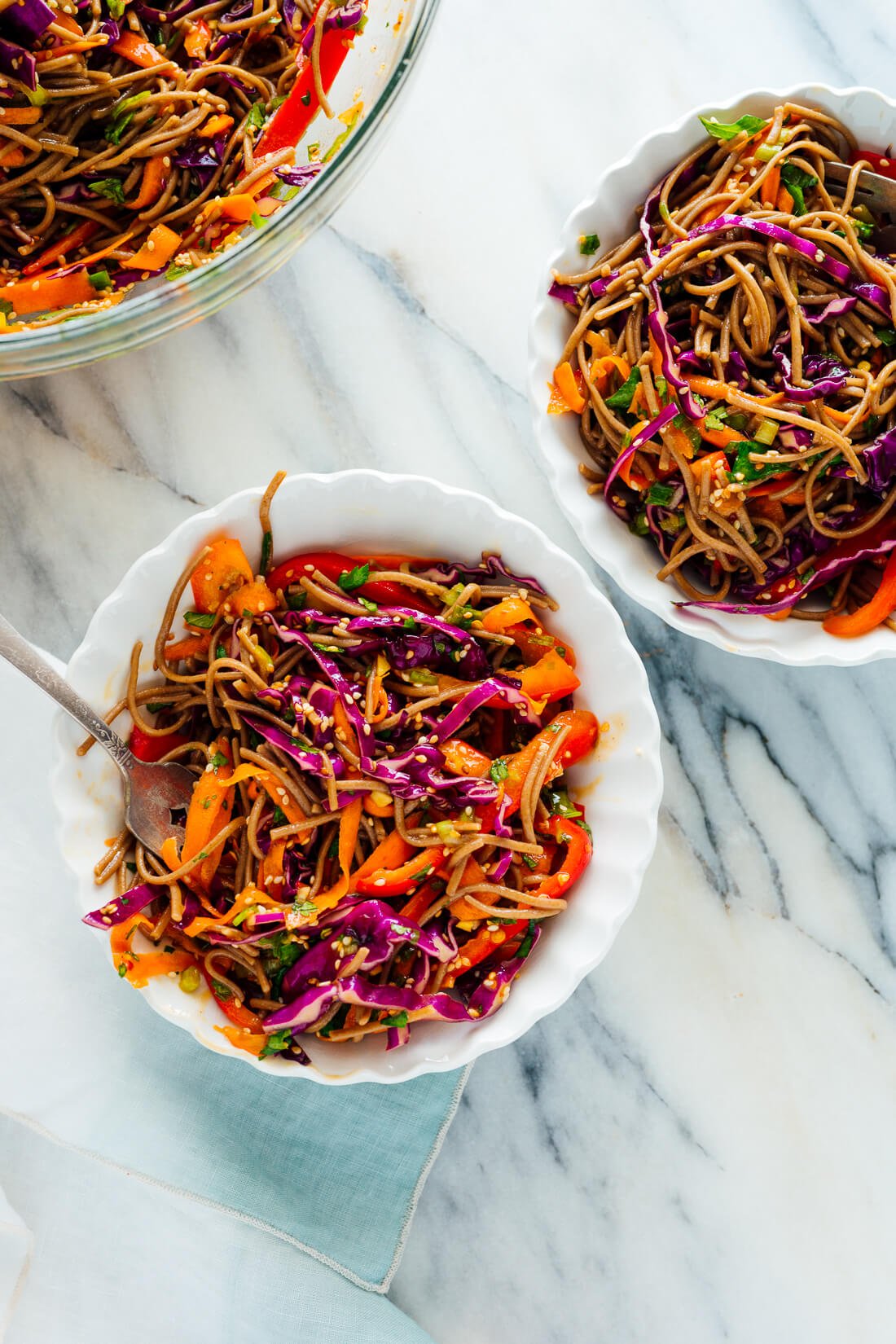 sesame noodles in bowls