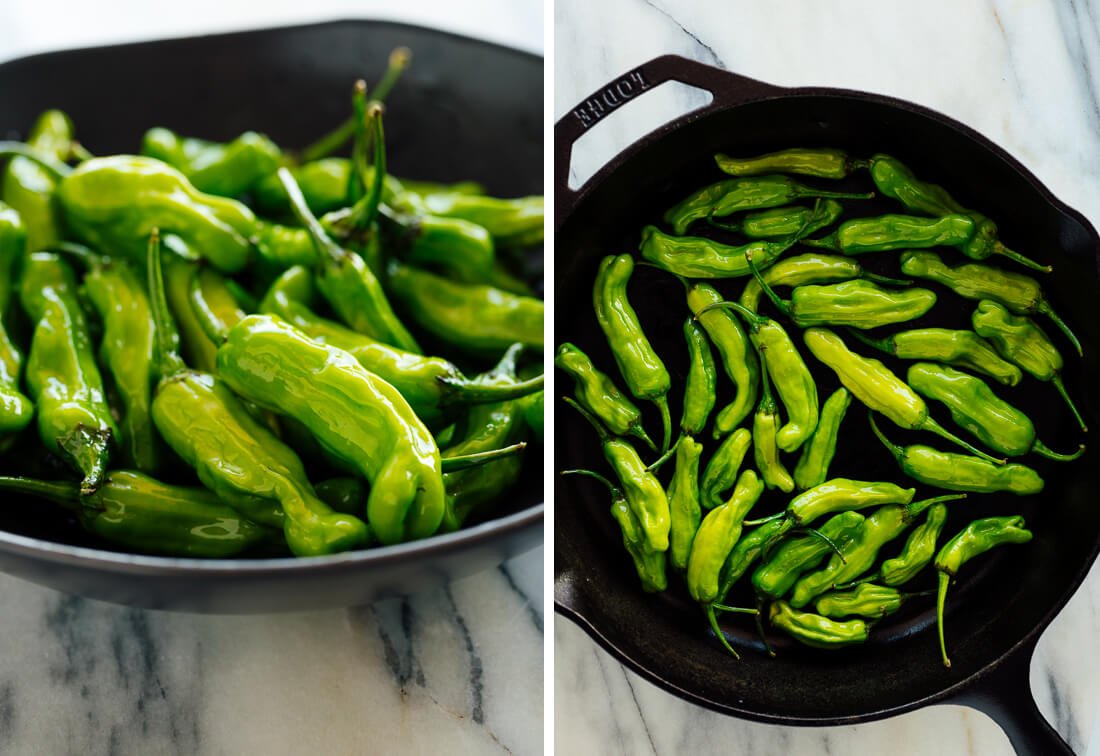 shishito peppers tossed in olive oil