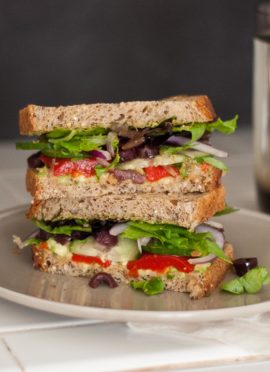 Vegetarian greek avocado sandwich