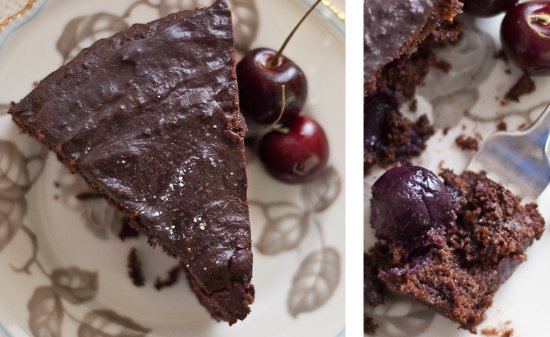 slice of cherry chocolate cake