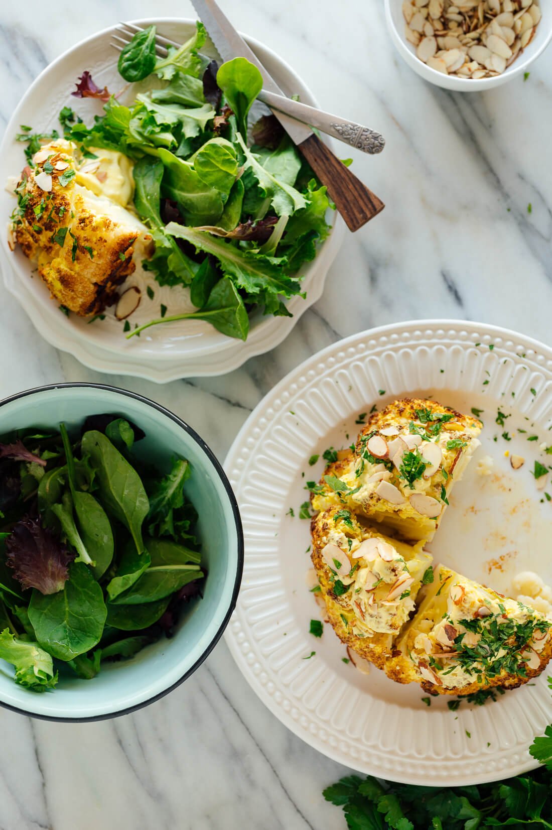 slices of whole roasted cauliflower