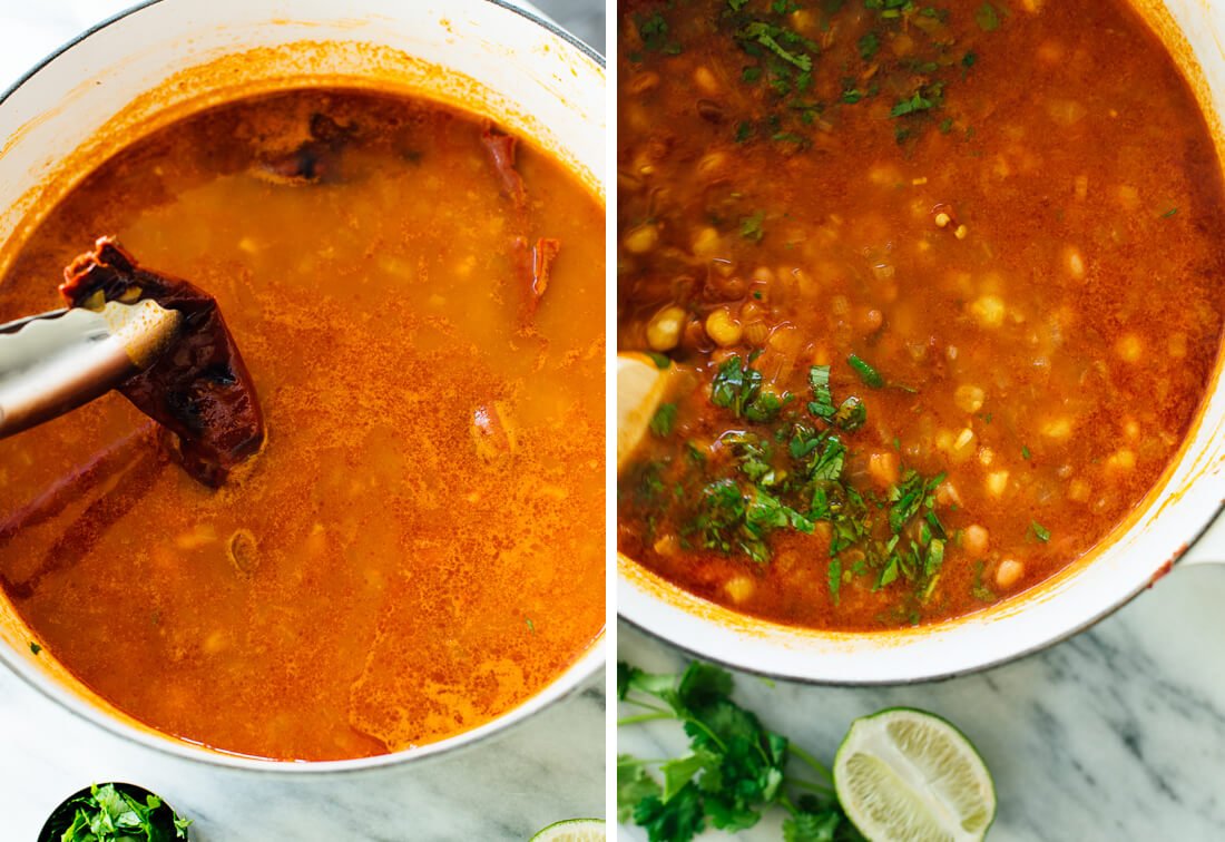 soup with chile pepper and cilantro