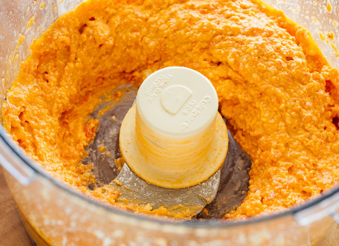 spicy red pepper feta dip in food processor