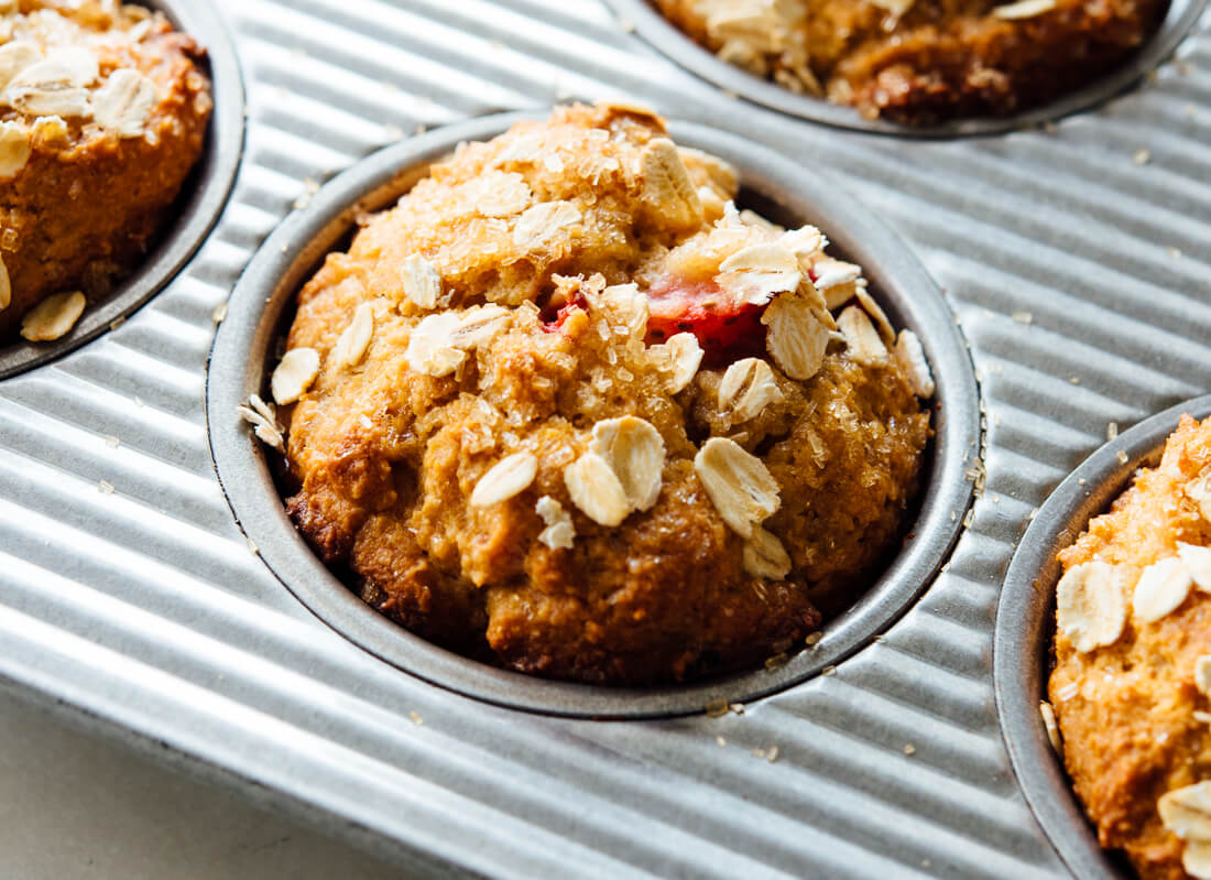 strawberry oat muffins close-up