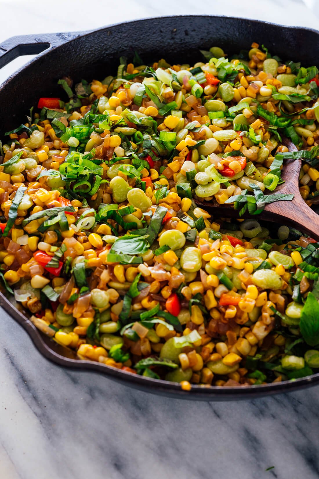 succotash in cast iron pan