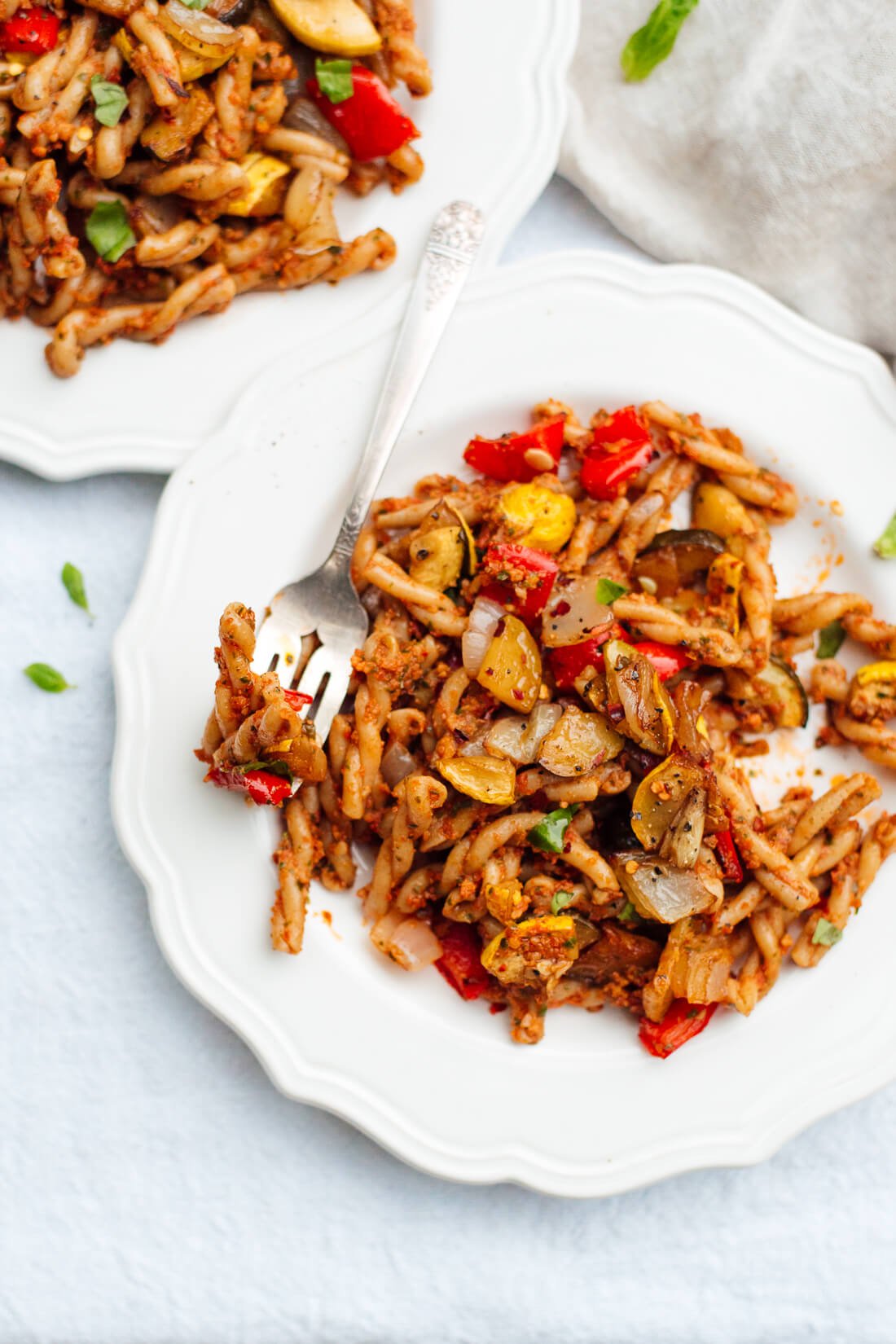 Sun-dried tomato pesto pasta with roasted vegetables