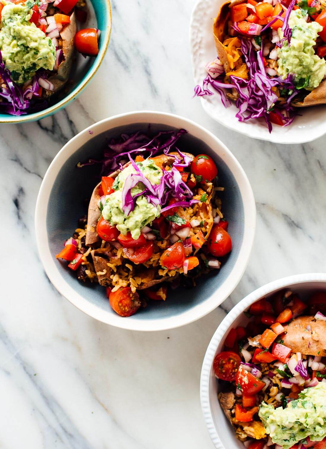 Vegan/gluten-free sweet potato burrito bowls from The First Mess Cookbook