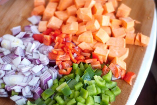 prepped veggies for sweet potato chili