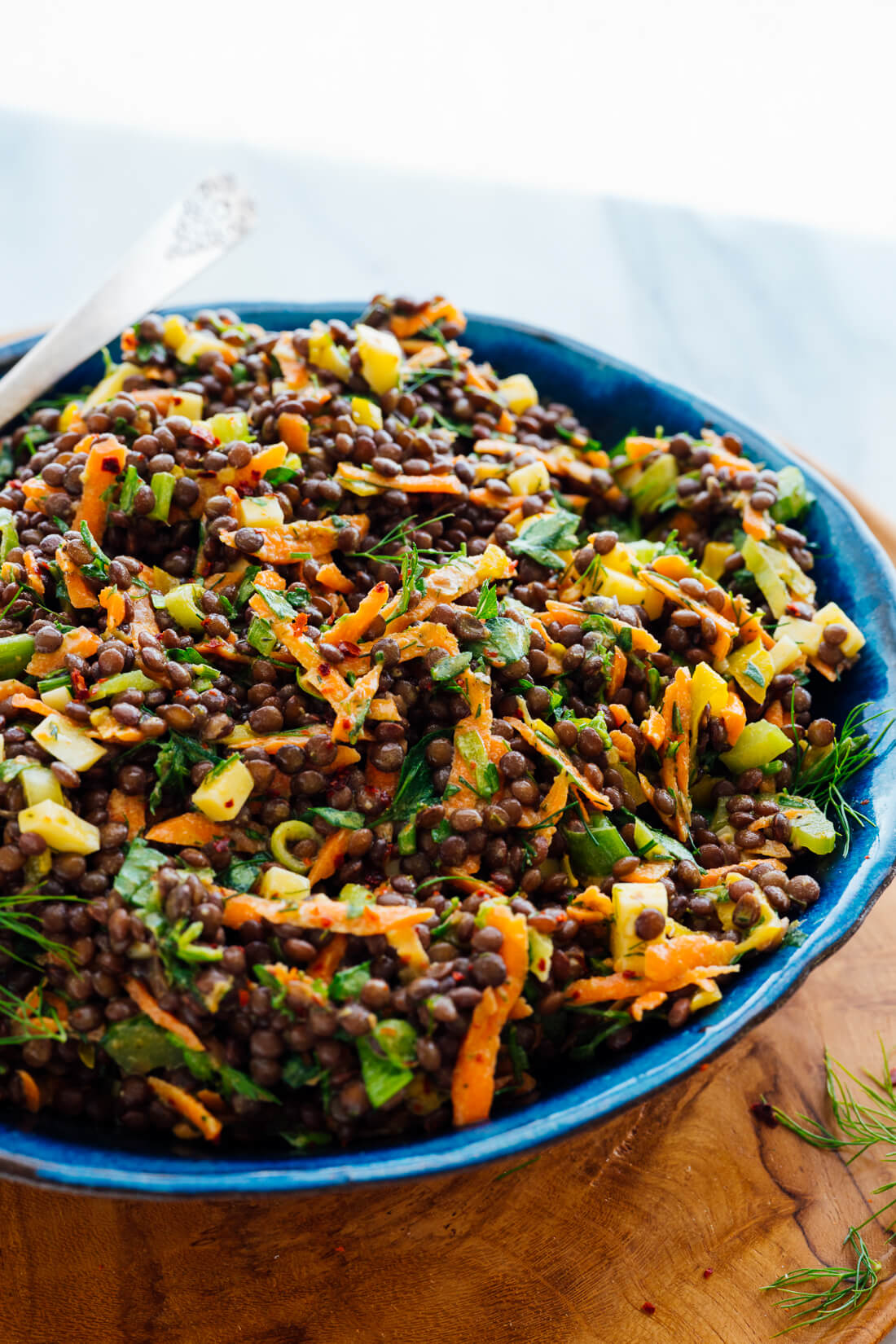 tangy lentil salad side angle