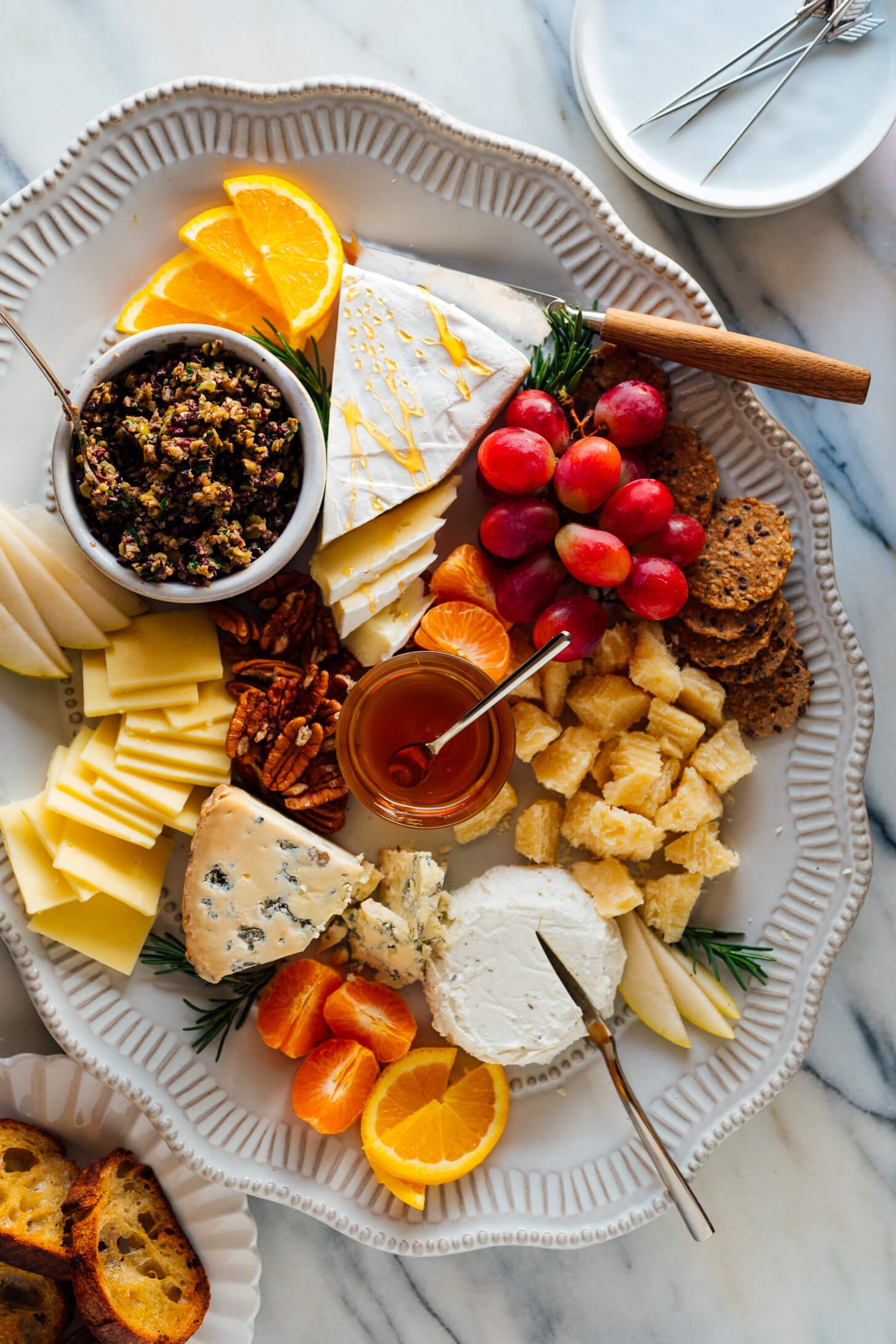 tapenade on cheese plate