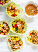 Thai Mango Cabbage Wraps with Crispy Tofu and Peanut Sauce