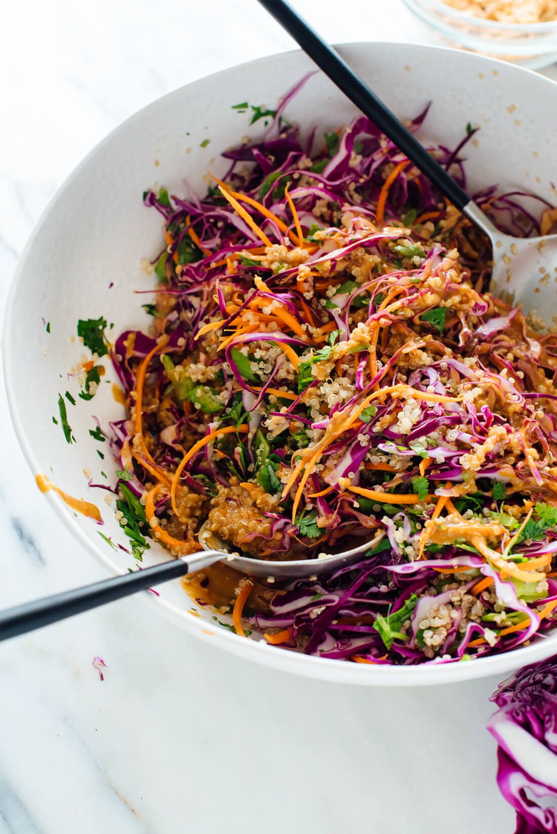 This Thai-flavored peanut quinoa salad recipe is bursting with colors and nutrients. cookieandkate.com