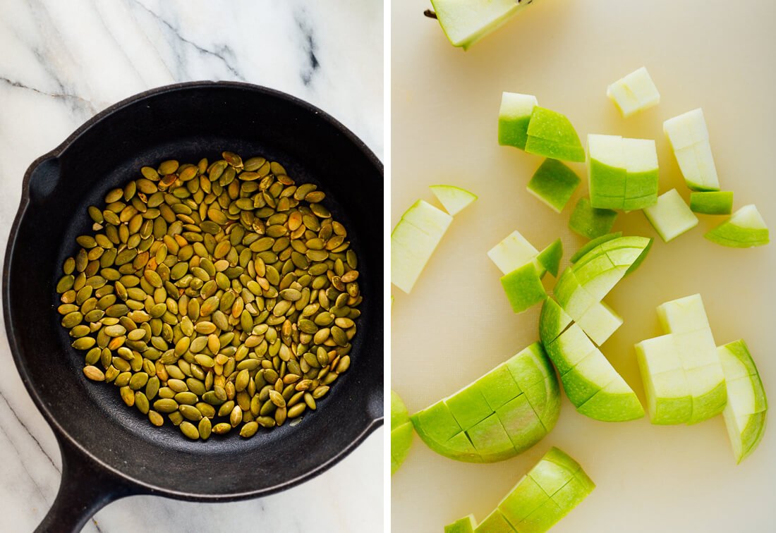 toasted pepitas and chopped green apple