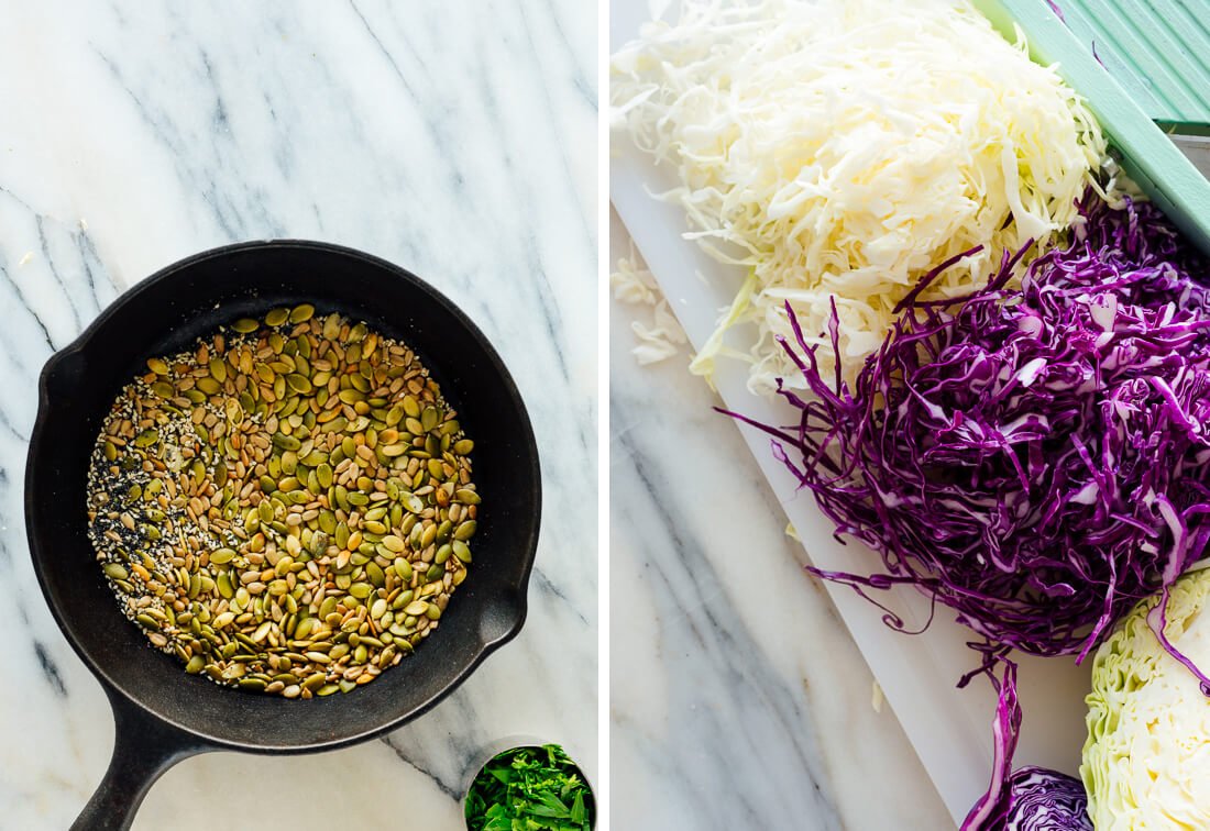 toasted seeds and shredded cabbage