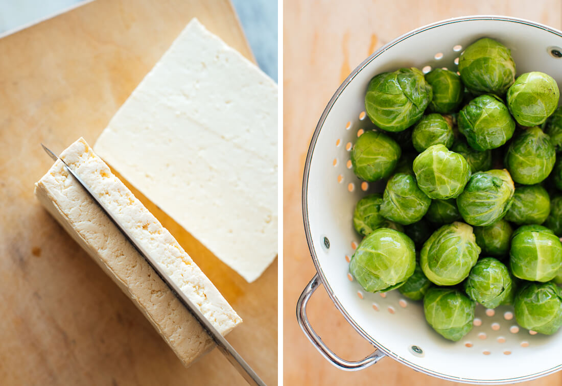 tofu and Brussels sprouts