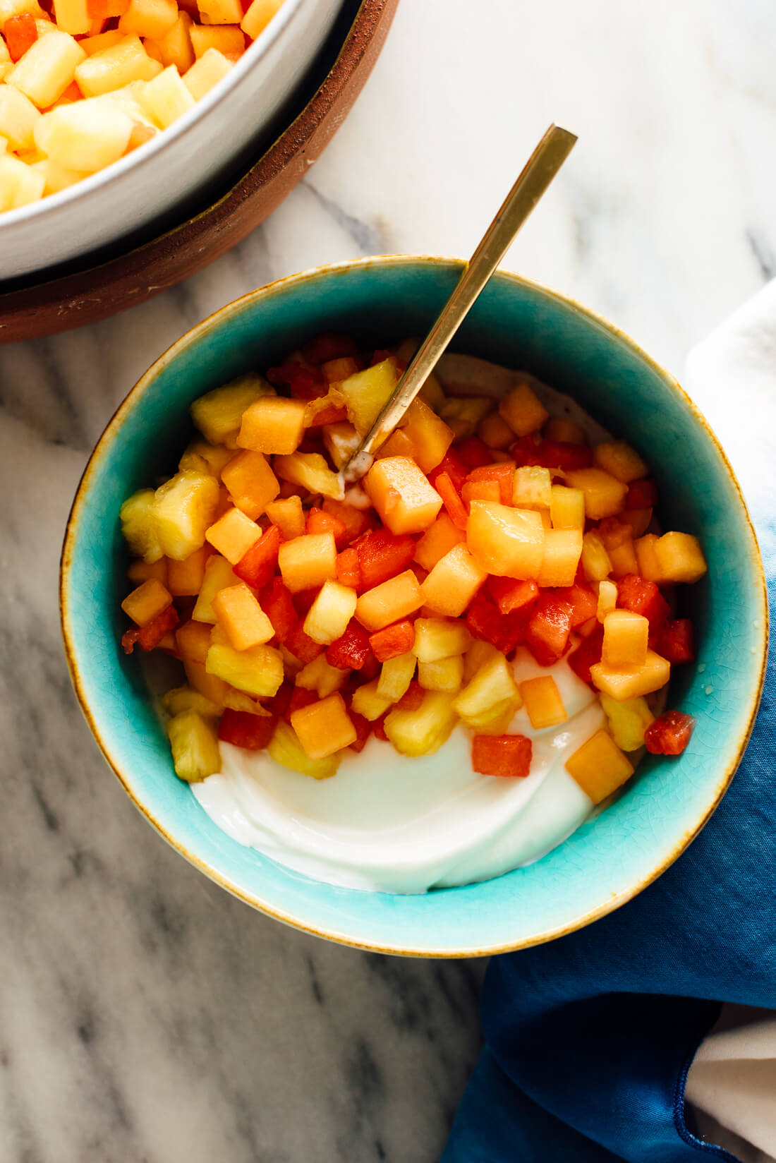 tropical fruit salad with yogurt