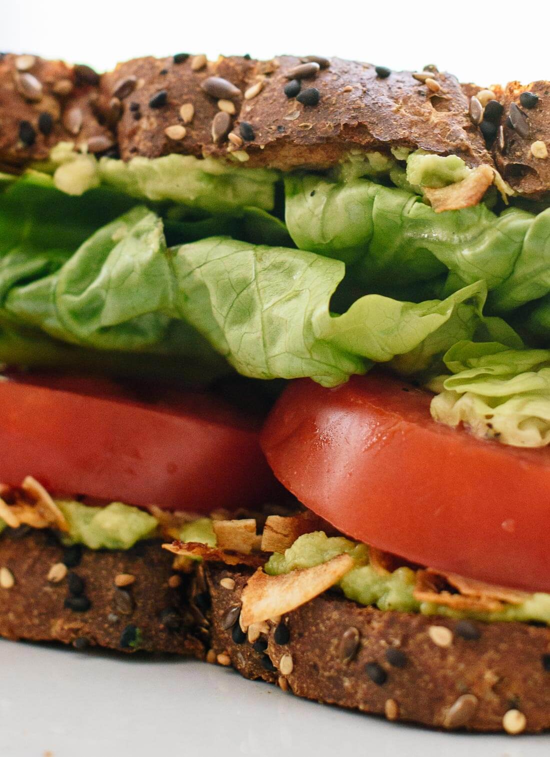 Delicious vegan BLT sandwich recipe with coconut bacon and avocado! cookieandkate.com