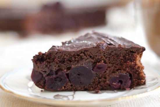 slice of vegan cherry chocolate cake